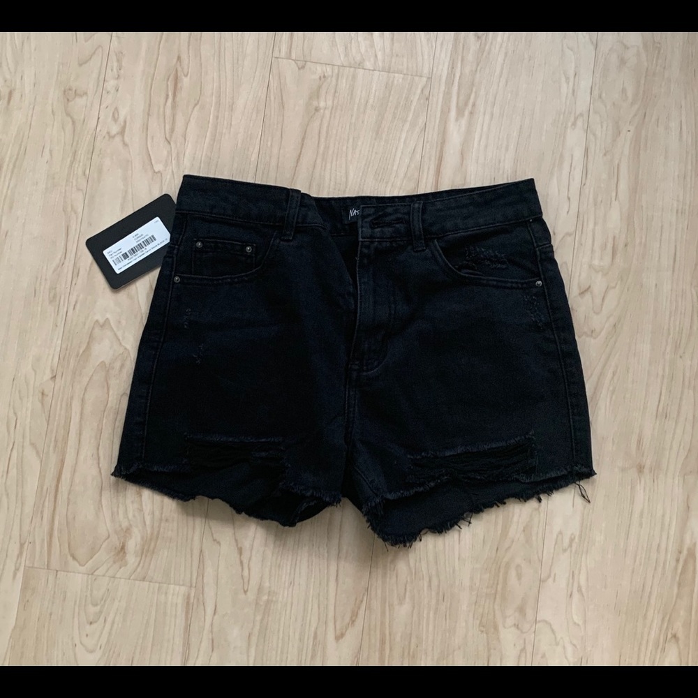 Black High Waisted Distressed Denim Shorts